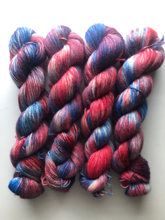 Sale!!  2023 July Mystery Yarn - Red, White and Blue Roses - ready to ship alpaca sport weight.