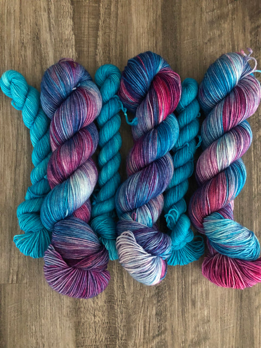 Sweet Tart - Fingering/Sock Weight. Includes 100 gram skein and 20 gram mini skein.